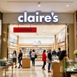 Claire's store with closing signs and jewelry displays