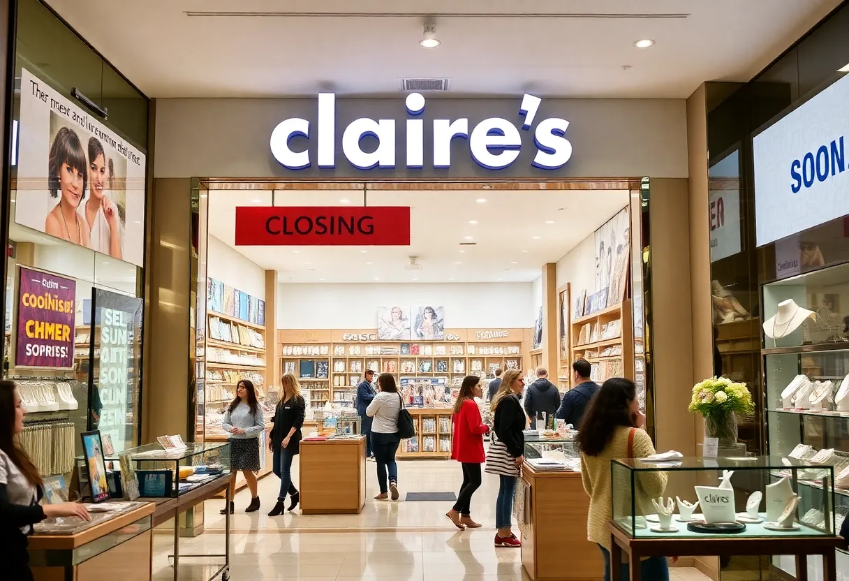 Claire's store with closing signs and jewelry displays