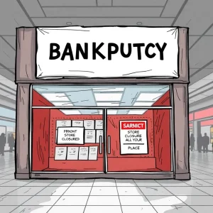 A Claire's store front with a bankruptcy sign.