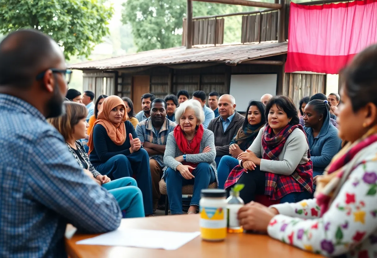 Community members engaged in a town hall meeting about healthcare issues in Louisiana