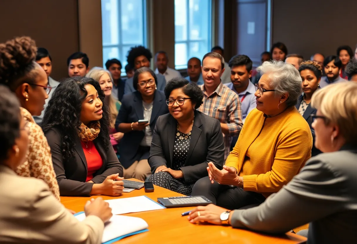 Community meeting discussing healthcare policies in Louisiana