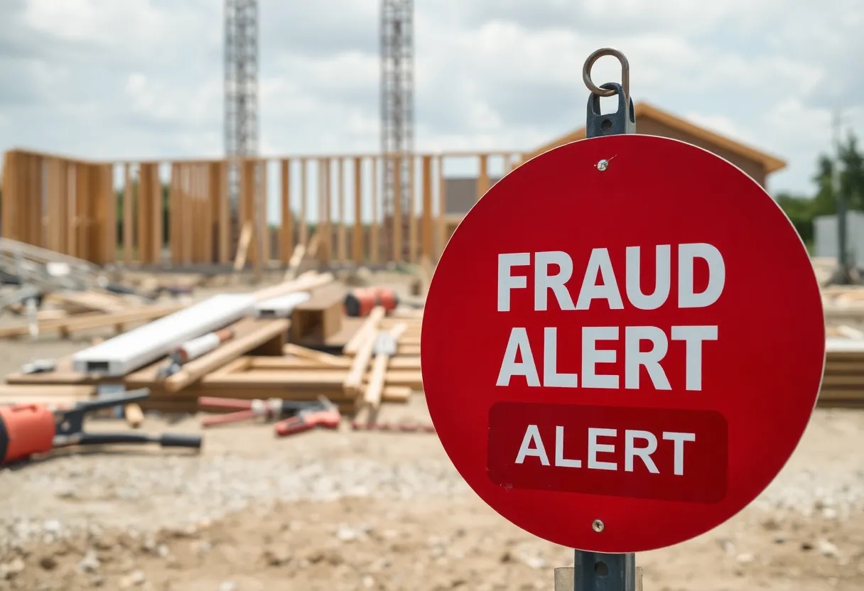 Construction site with Fraud Alert sign