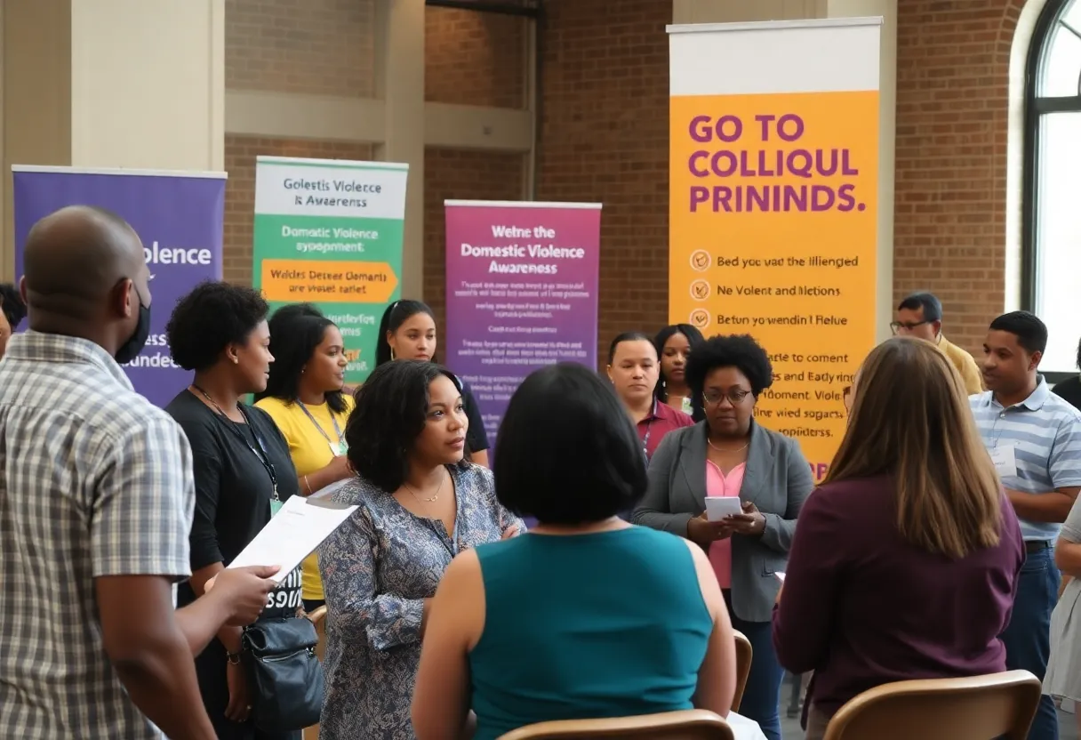 Participants at the Domestic Violence Awareness Forum in Shreveport discuss resources available for victims.