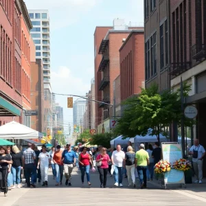 Community event in downtown Shreveport with local shops