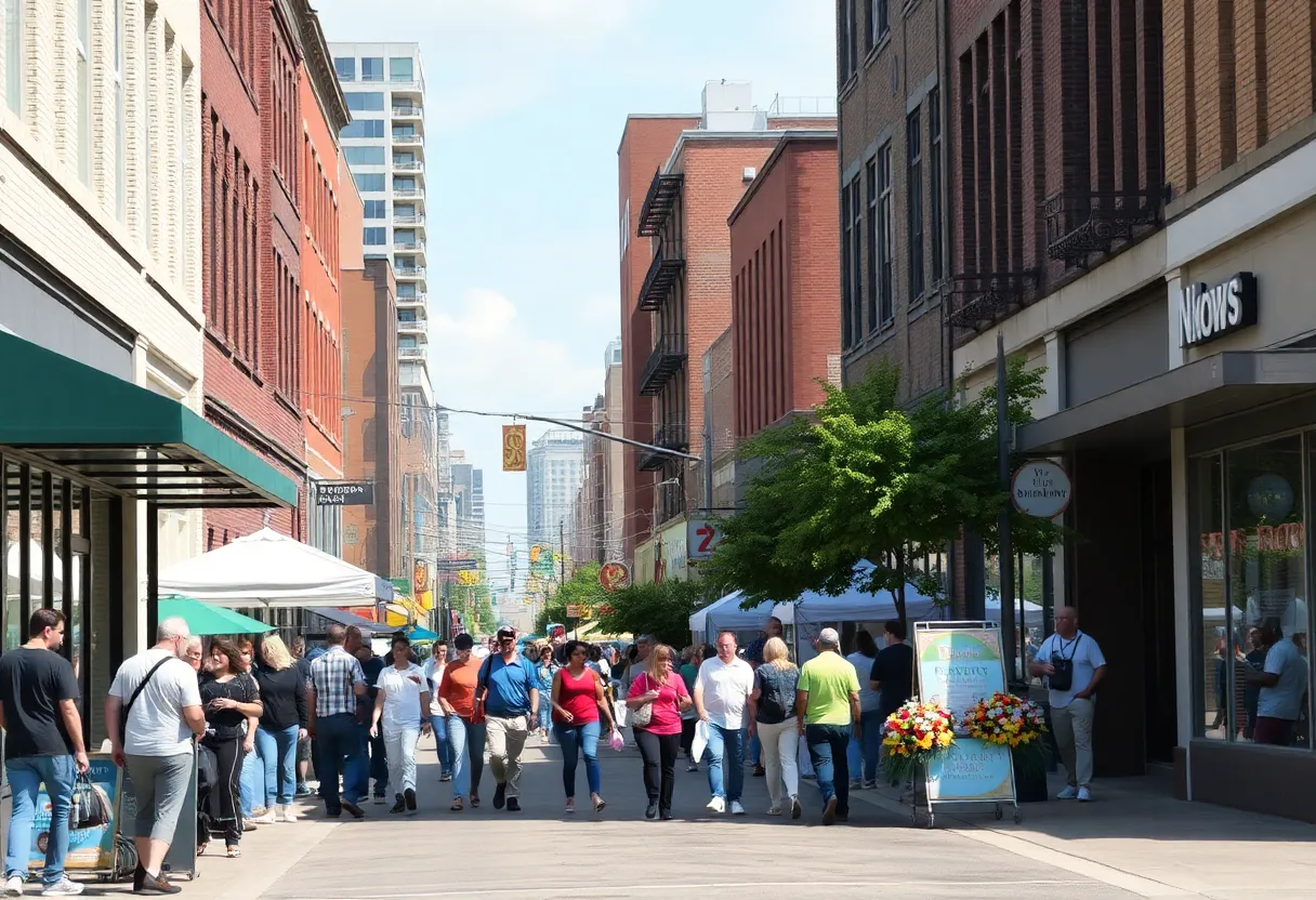 Community event in downtown Shreveport with local shops