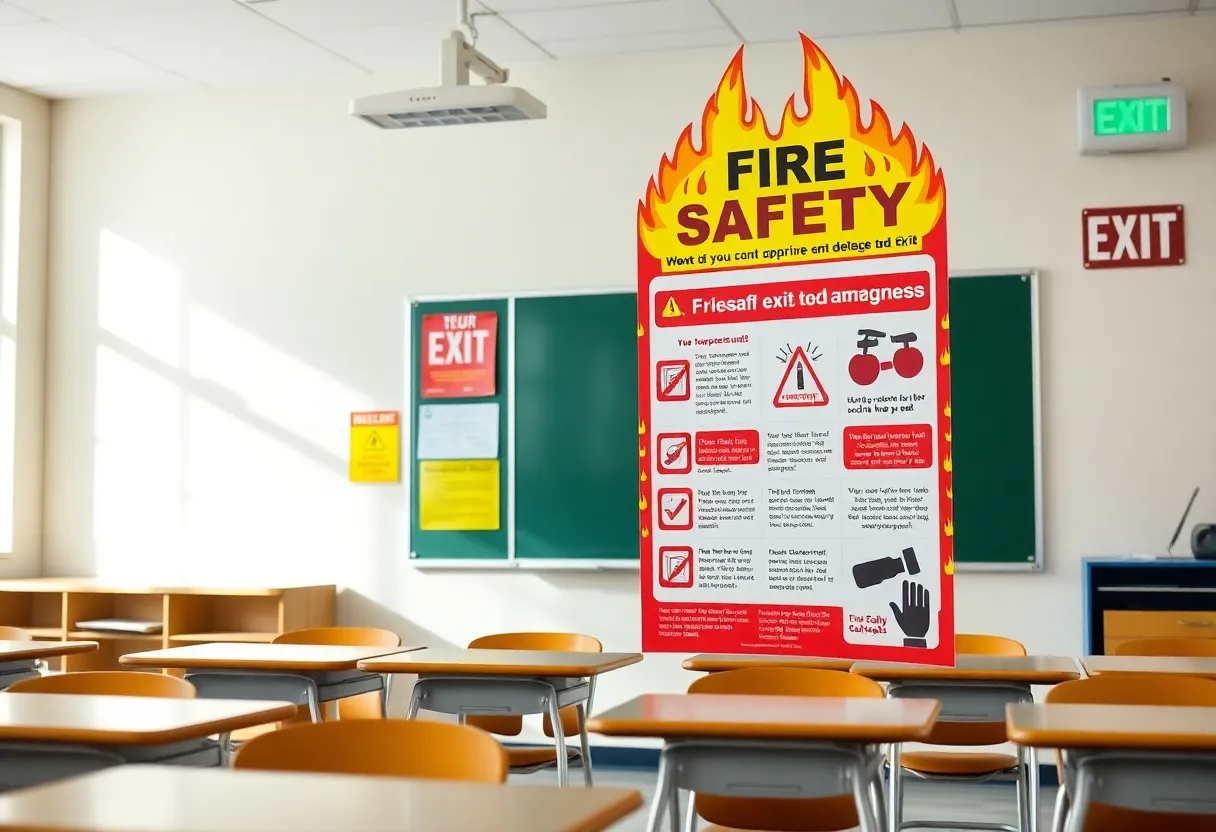Classroom display promoting fire safety awareness