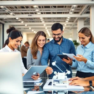 Employees collaborating in an office representing Georges Enterprises