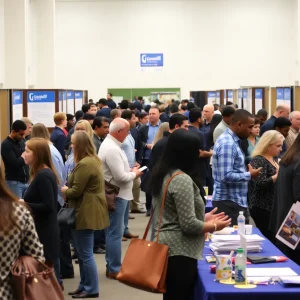 Job seekers and employers networking at the Goodwill Industries Job Fair in Shreveport