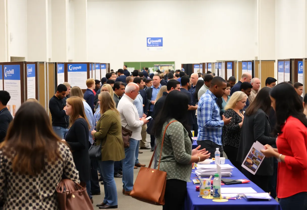 Job seekers and employers networking at the Goodwill Industries Job Fair in Shreveport