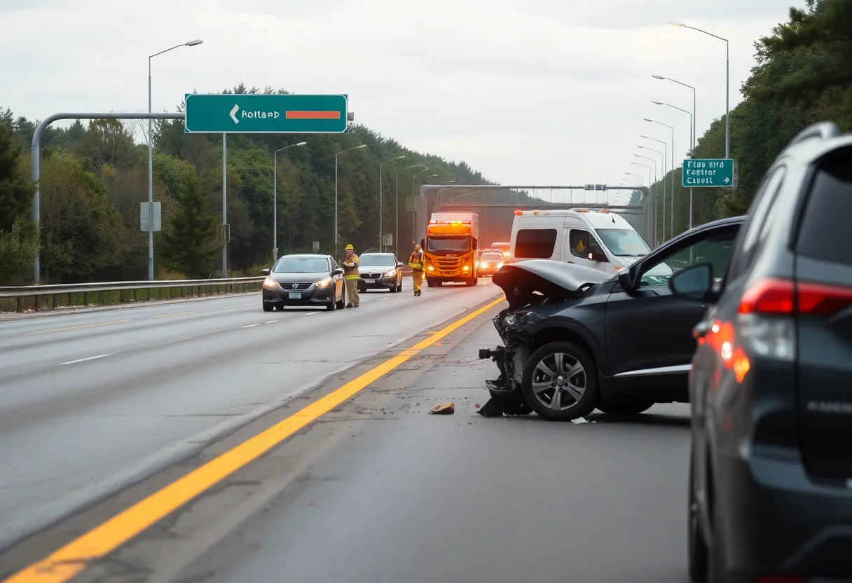 Emergency responders at the scene of a head-on collision on Highway 3132.