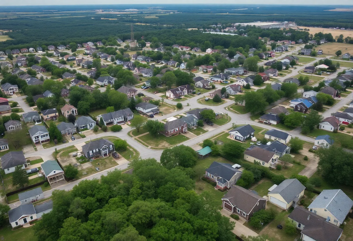 Residential neighborhood in Northwest Louisiana during a housing market trends observation.