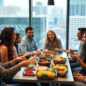 Employees sharing a catered lunch at IMTT