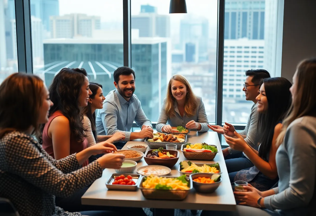Employees sharing a catered lunch at IMTT
