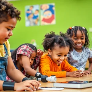 Children using innovative prosthetics in a playful environment