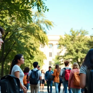 Diverse group of international students at a university campus
