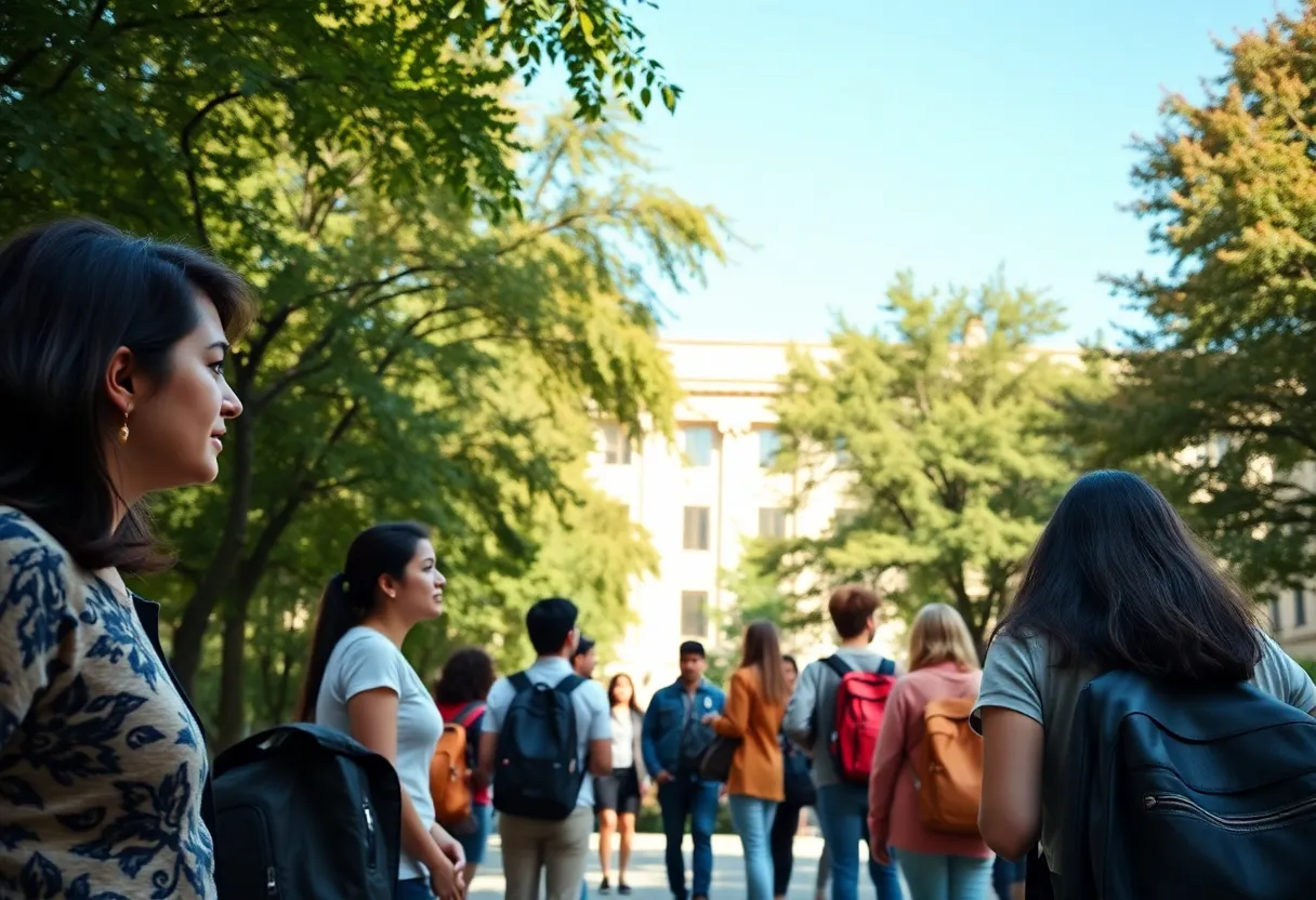Diverse group of international students at a university campus