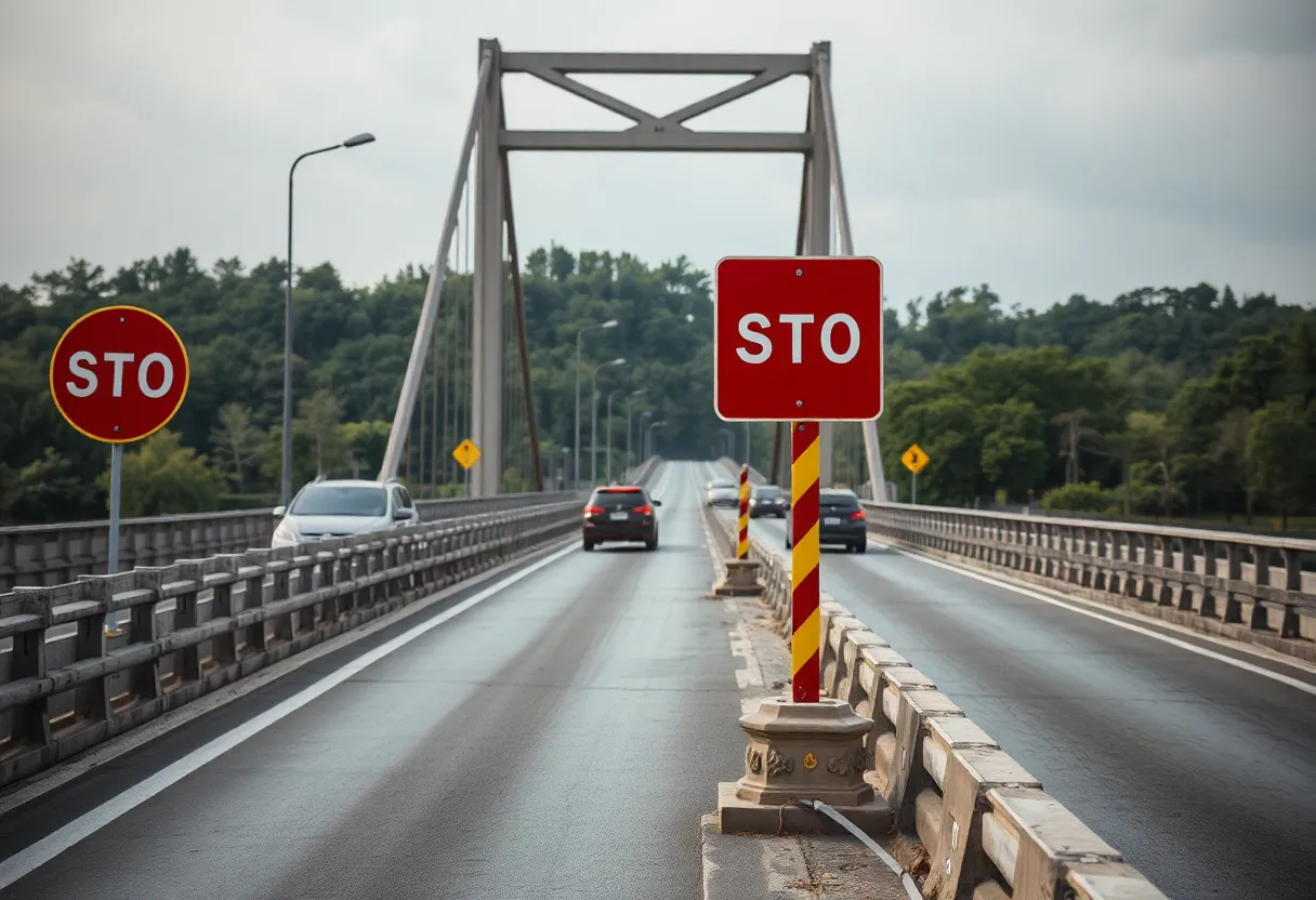 A view of the Jimmie Davis Bridge emphasizing traffic safety.