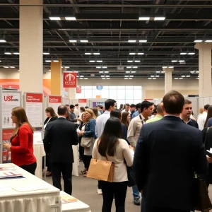 Job seekers interacting with employers at a job fair