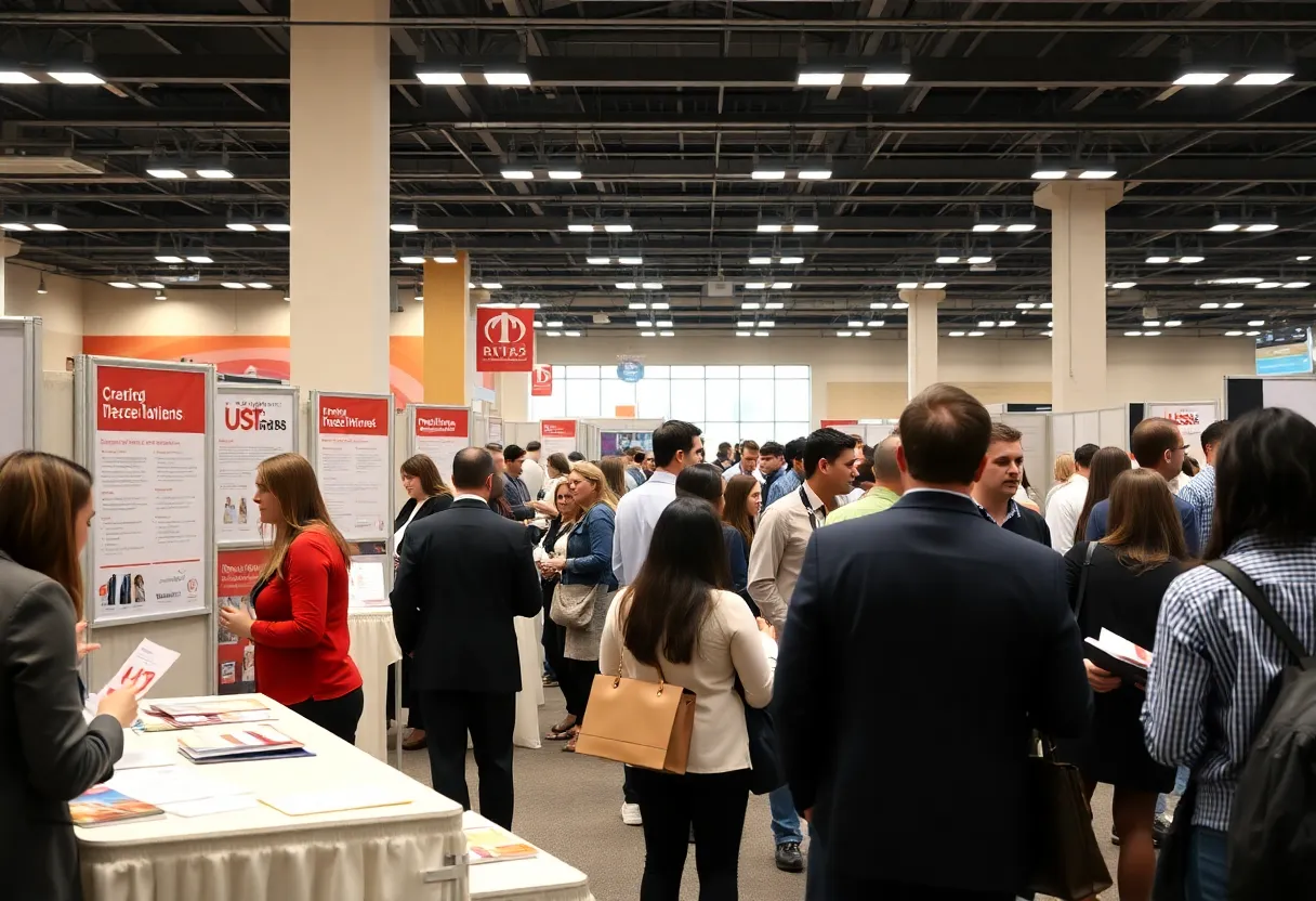 Job seekers interacting with employers at a job fair