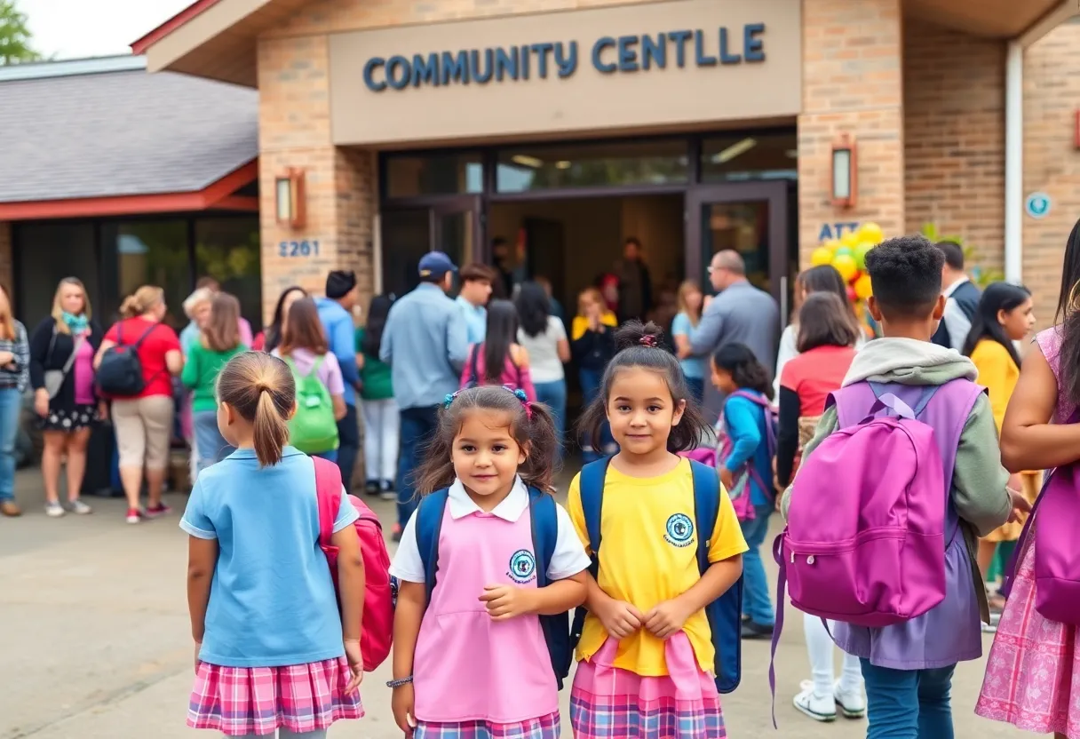 Families and children attending the Khaki Fair for free school uniforms