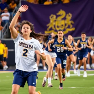 Student-athletes participating in a college sports event in Louisiana
