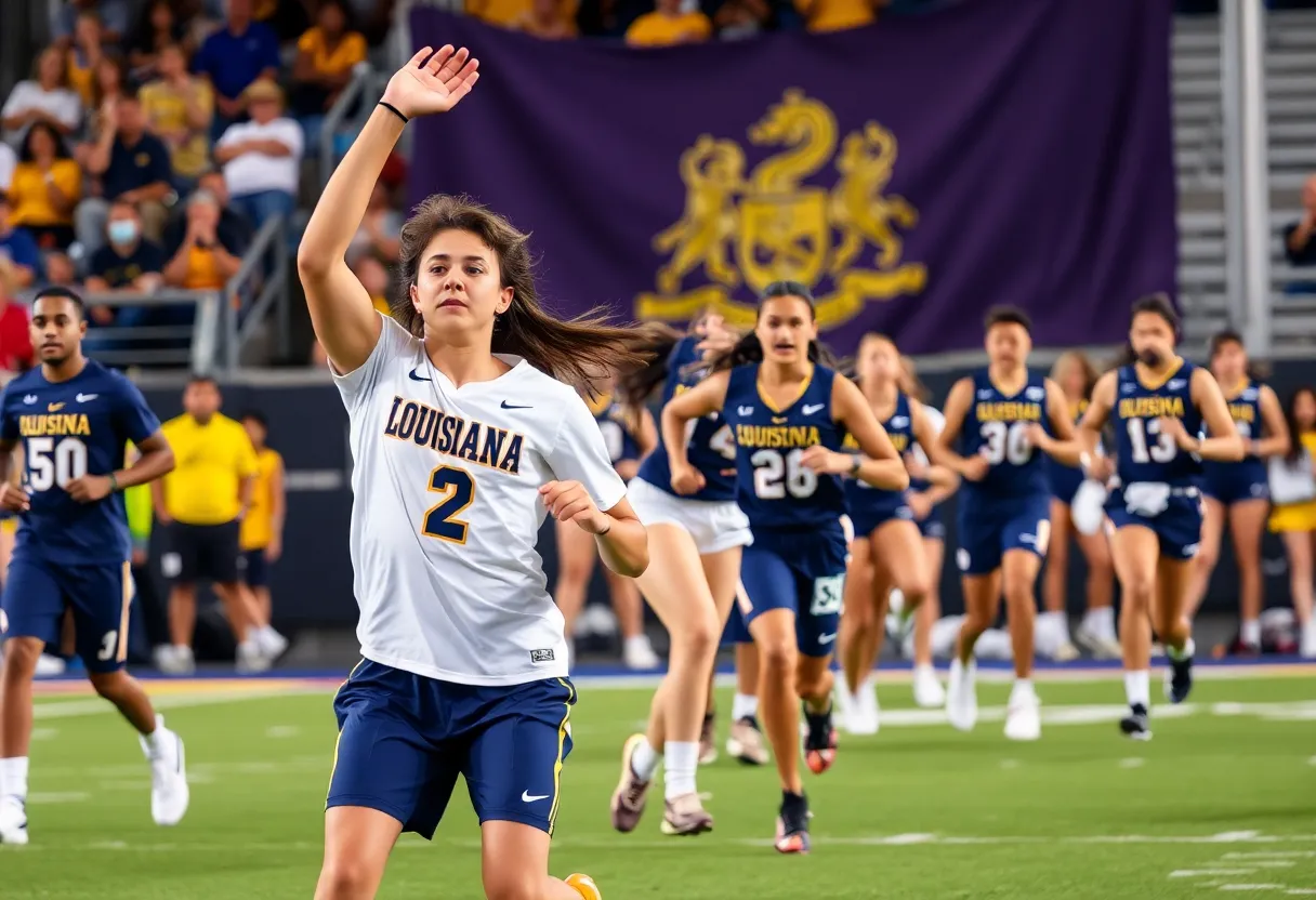 Student-athletes participating in a college sports event in Louisiana