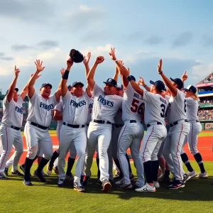 LSU baseball team celebrating their championship victory