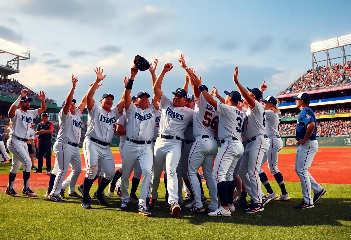 LSU baseball team celebrating their championship victory