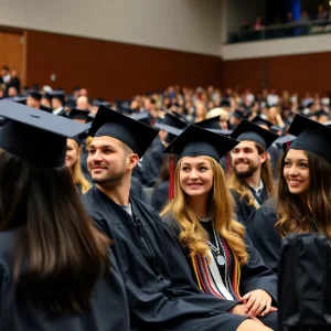 Graduates celebrating at LSU Health Shreveport graduation ceremony