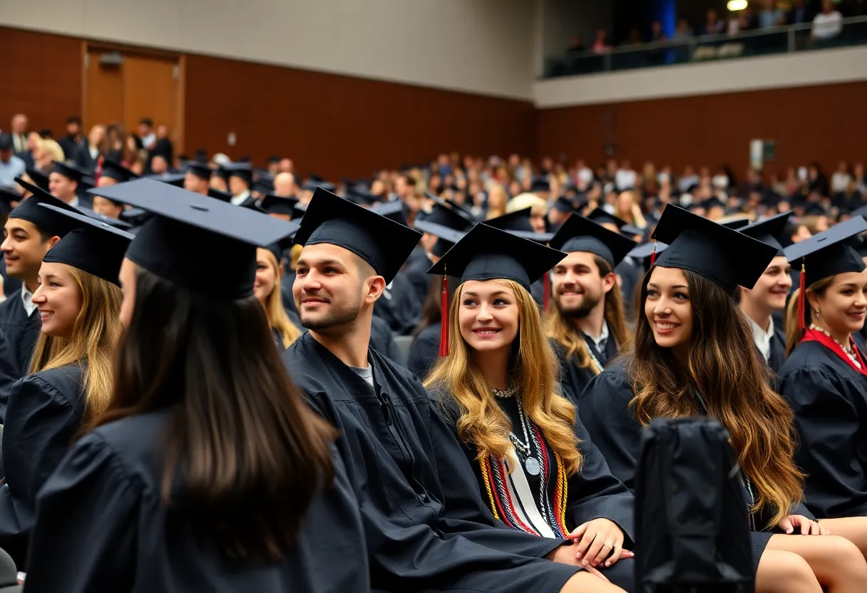 Graduates celebrating at LSU Health Shreveport graduation ceremony