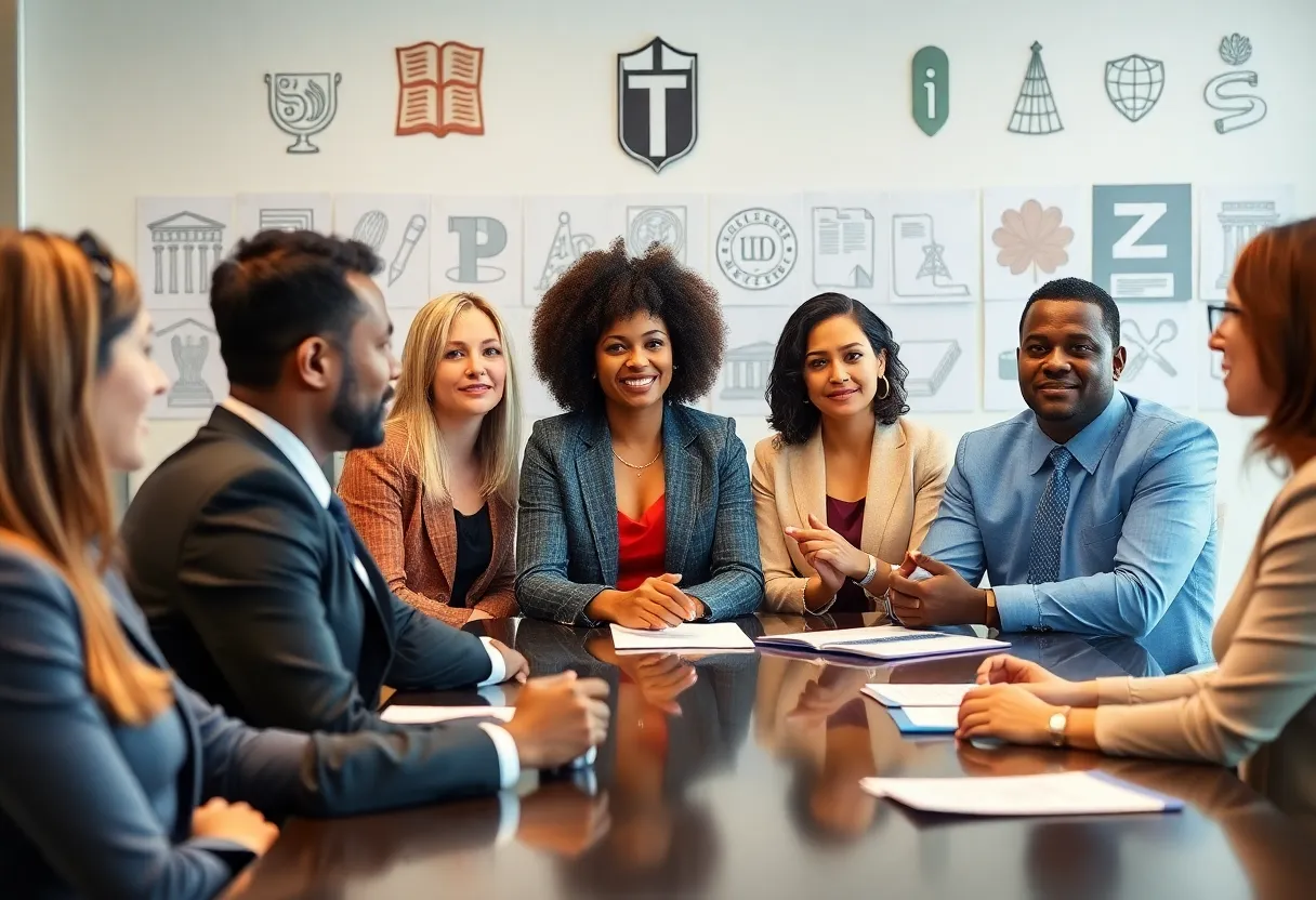 Meeting of LSU's presidential search committee in a conference room.