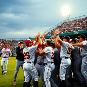 LSU Tigers baseball team celebrating victory