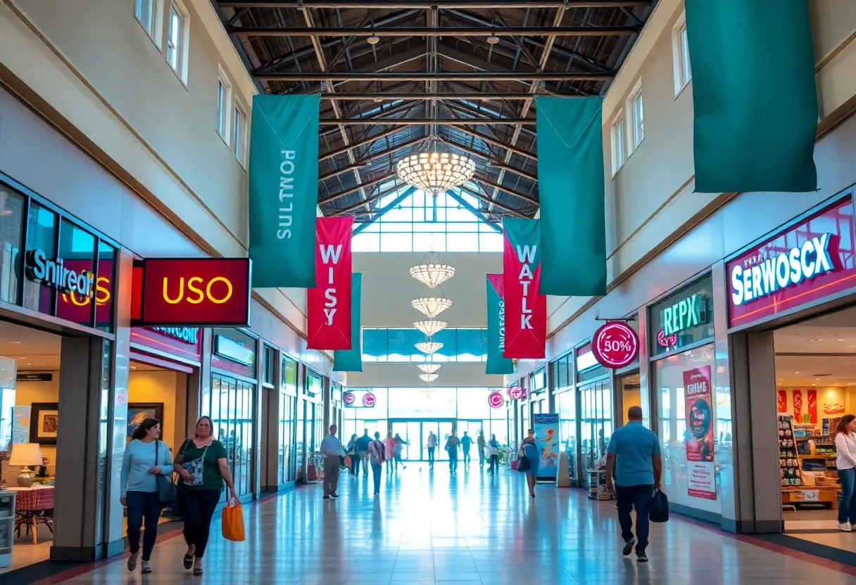 Exterior view of Mall St. Vincent with shoppers enjoying new retail options