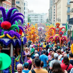 Crowd celebration during Mardi Gras parade in New Orleans