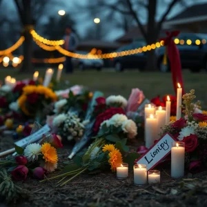 Memorial for shooting victim in Shreveport with flowers and candles