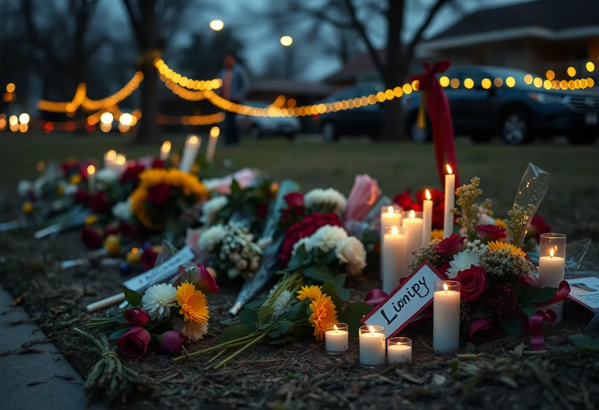 Memorial for shooting victim in Shreveport with flowers and candles