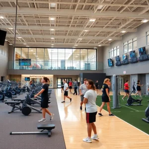 Athletic facility at Rutgers University with student-athletes training