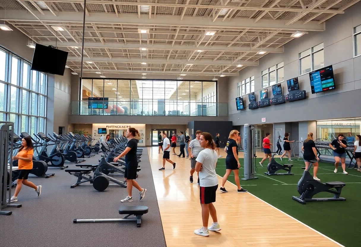 Athletic facility at Rutgers University with student-athletes training