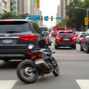 Scene of a motorcycle and SUV collision at an intersection in Shreveport