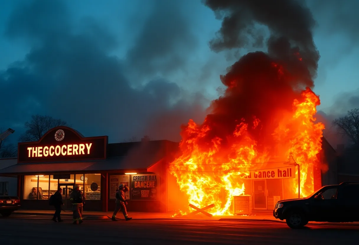 Firefighters battling a major fire at Rite-Way Grocery and JJ’s Lounge in Natchez.