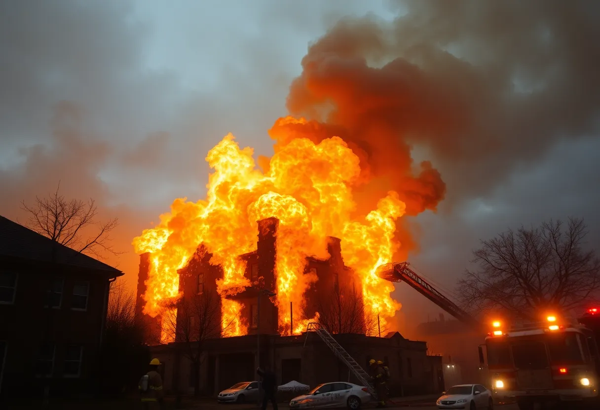 Firefighters battling a blaze at Rite-Way Grocery in Natchitoches