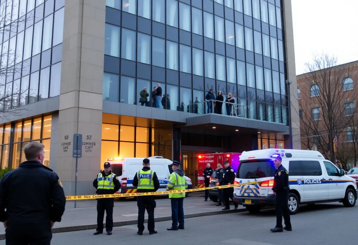 Emergency responders at the NFL headquarters after the shooting incident
