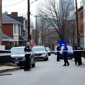 Crime scene with police tape in Shreveport neighborhood