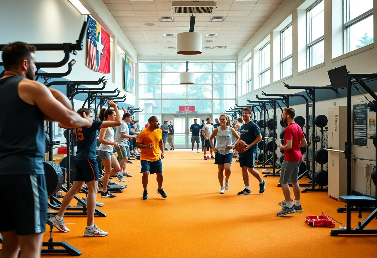 Athletic department at Rutgers University with diverse athletes training.