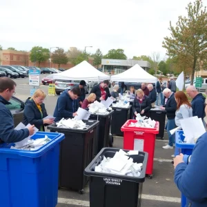 Community members participating in Shred Fest, shredding documents in a secure environment.