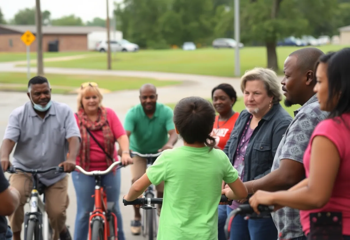 Community members discussing bicycle safety in Shreveport