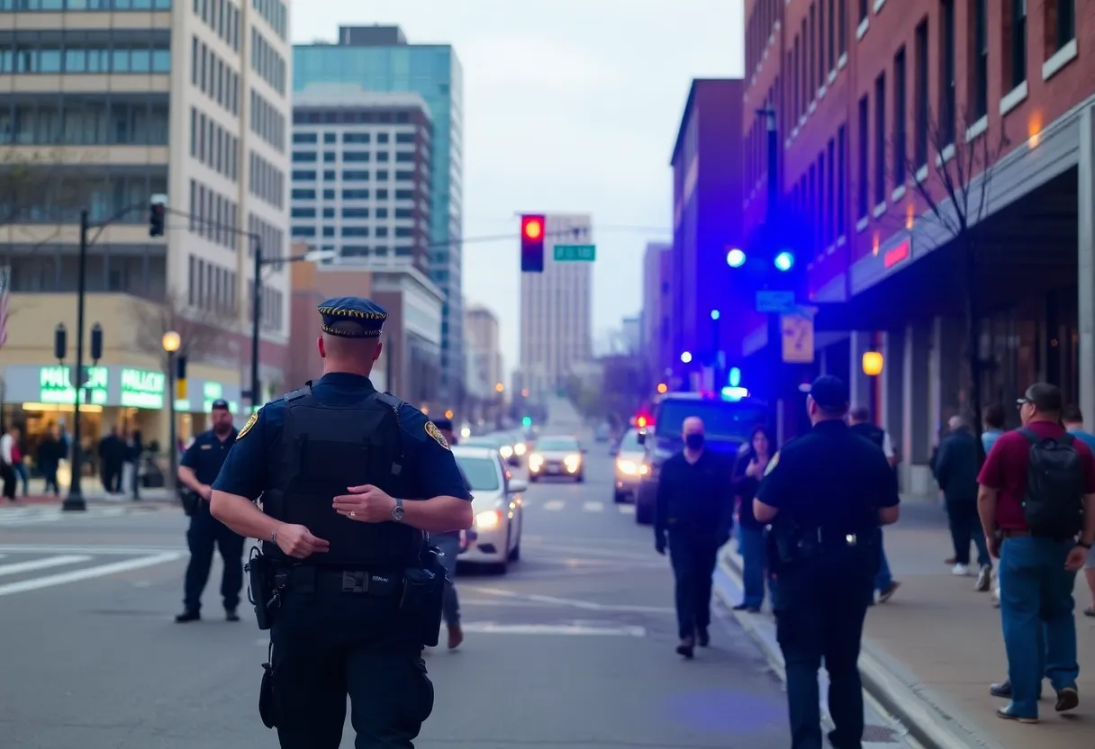 City street in Shreveport showcasing police engagement