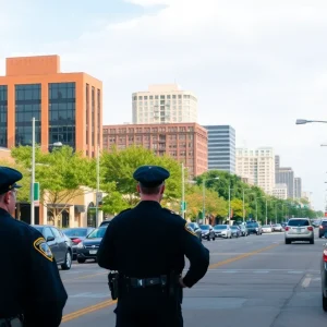 Cityscape of Shreveport with police presence