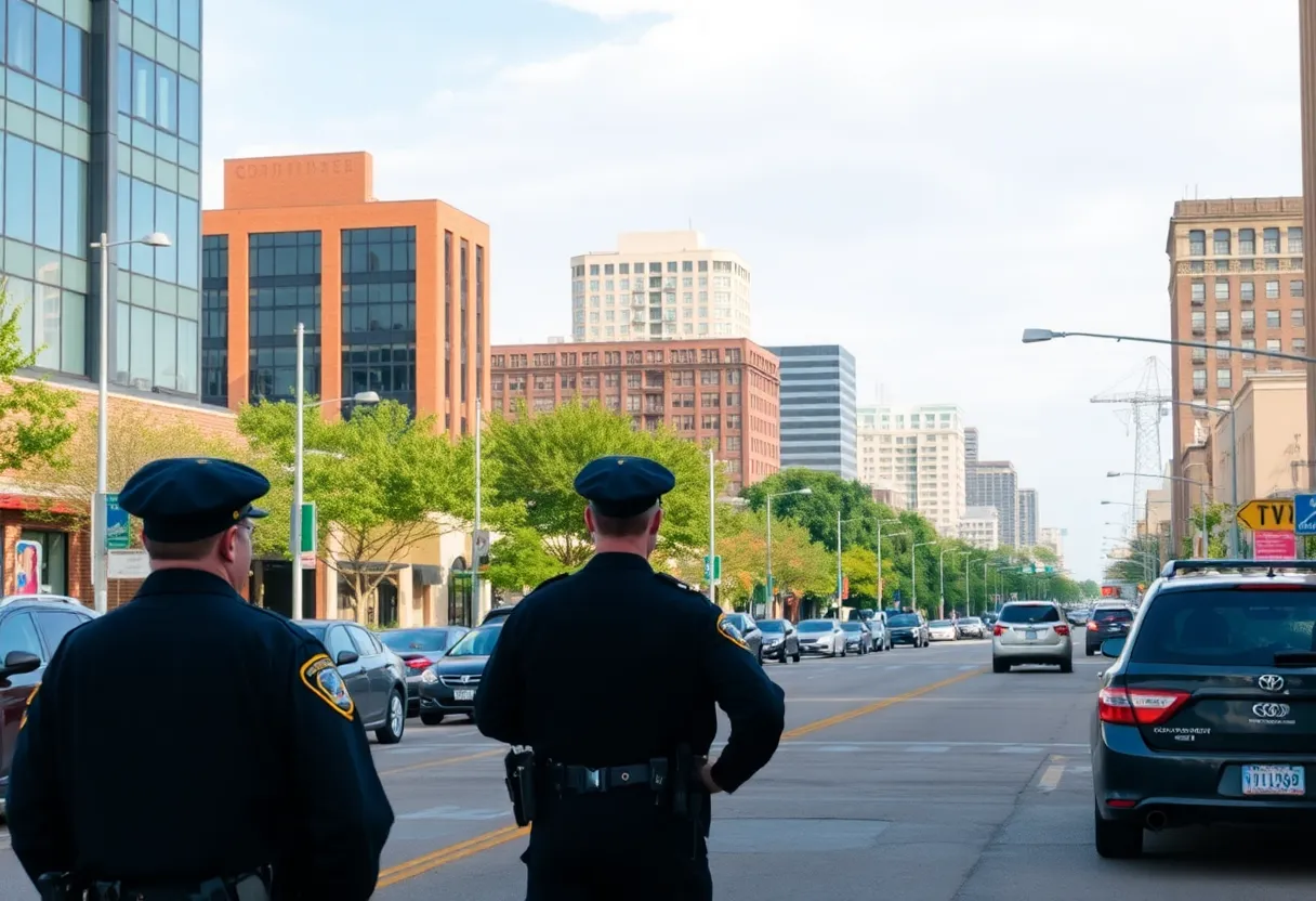 Cityscape of Shreveport with police presence