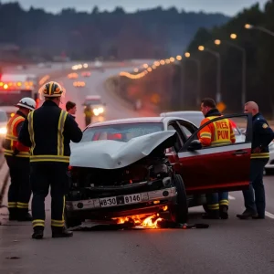 Emergency responders at a highway collision scene in Shreveport